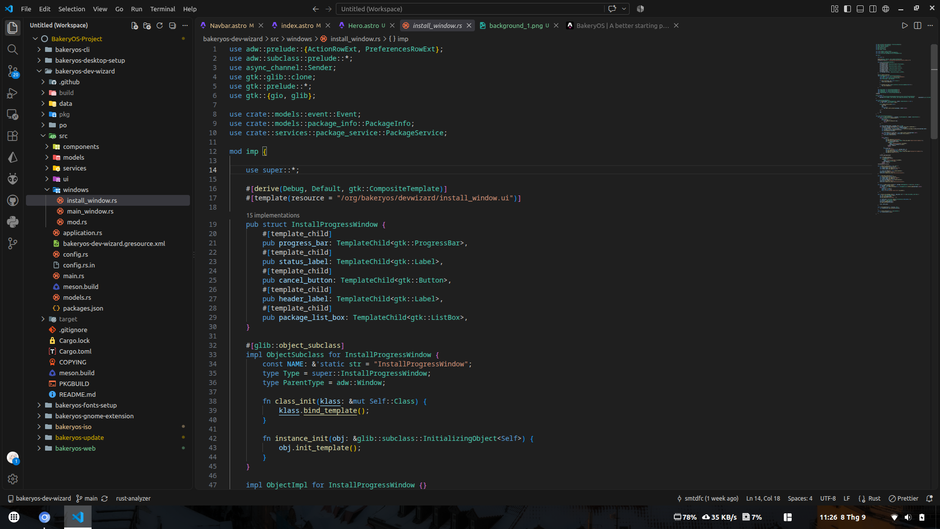 BakeryOS development workspace open in Visual Studio Code